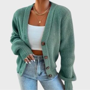 Green Button-Up Women's Sweater
